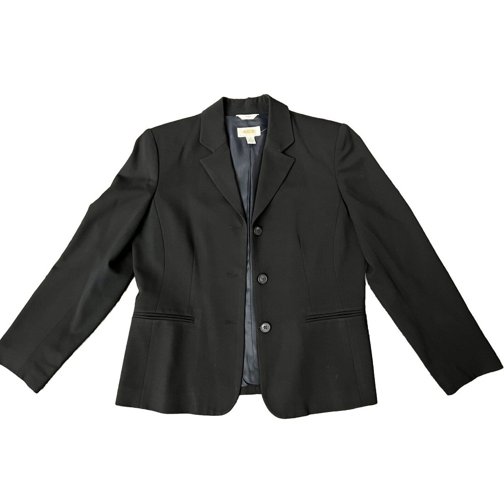 Talbots Women’s Wool 3 Button Blazer Jacket with Stretch, Navy Blue Size 6